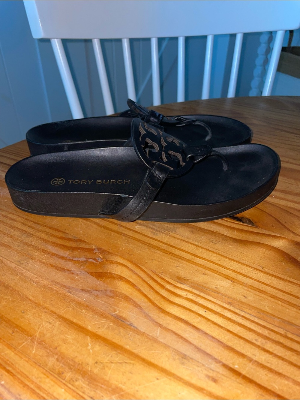 Tory Burch Miller Cloud Thong Sandal Black Leather Size Women’s 9